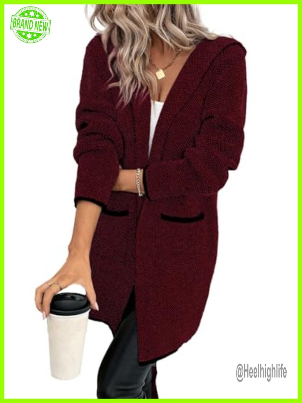 Hooded Cardigan Sweater for Women Open Front Long Sleeve Loose Knit Fall